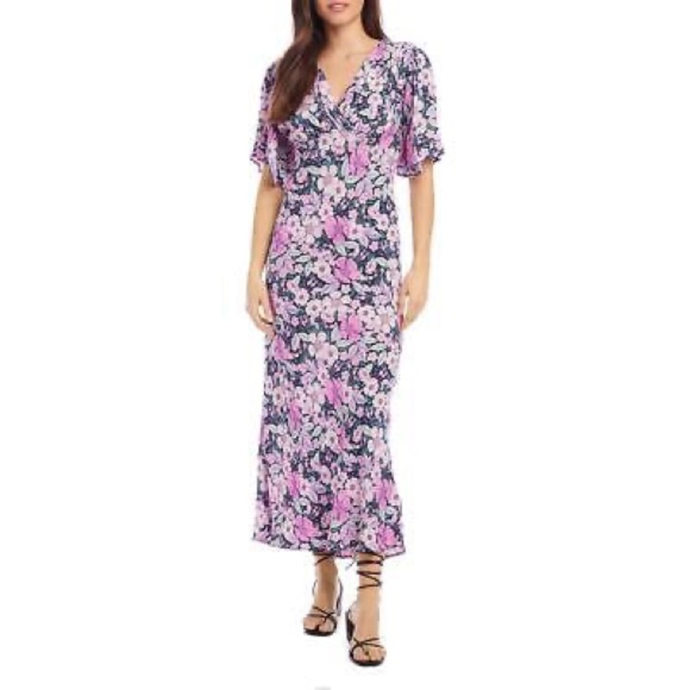 NWT Karen Kane size medium pink floral v-neck flutter sleeve maxi dress